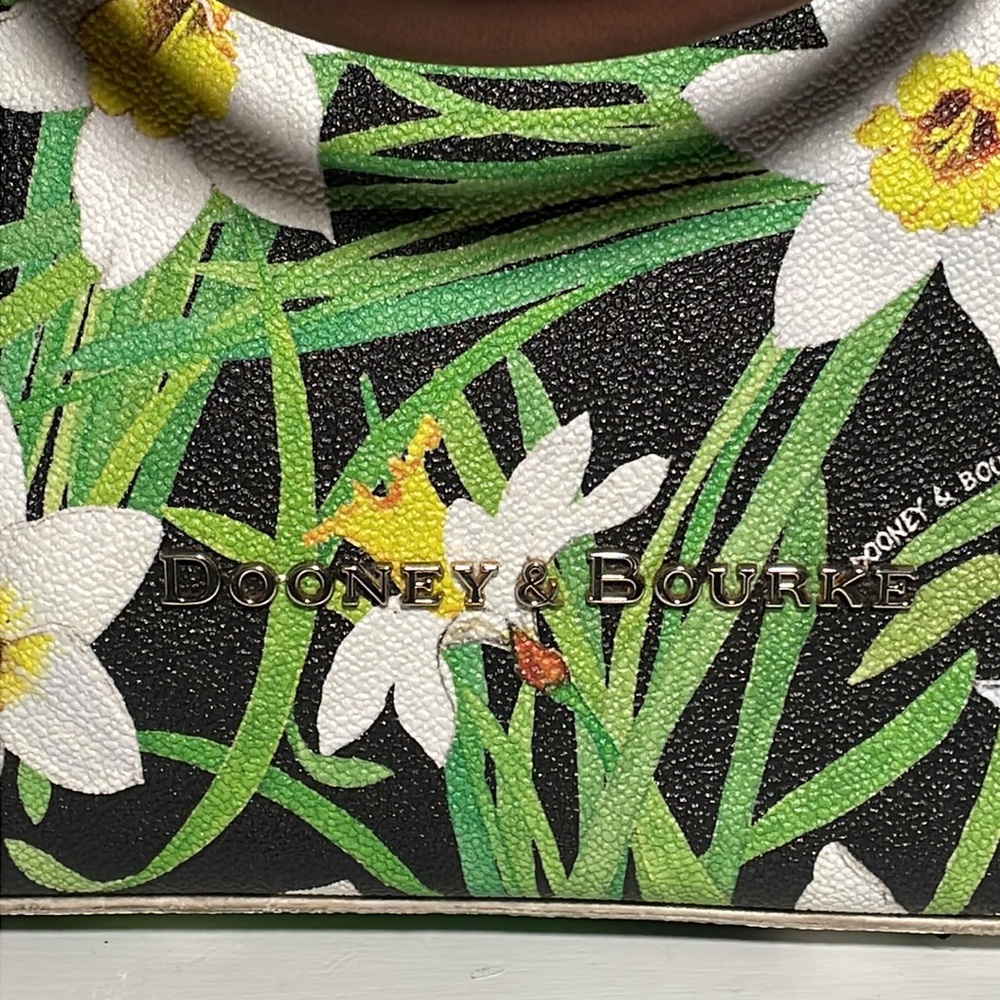Dooney & Bourke Floral Daffodil Satchel with Brown Leather Handles - Picture 3 of 13